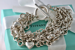Tiffany & Co. Silver Multi Heart 8mm Chain Link Toggle 8" Bracelet