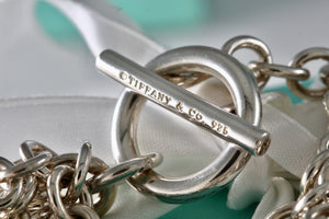 Tiffany & Co. Silver Multi Heart 8mm Chain Link Toggle 8" Bracelet