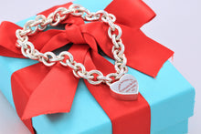 Load image into Gallery viewer, Return To Tiffany &amp; Co. Silver Red Enamel Lettering Heart Padlock Bracelet
