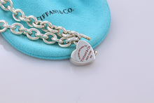 Load image into Gallery viewer, Return To Tiffany &amp; Co. Silver Red Enamel Lettering Heart Padlock Bracelet
