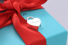Load image into Gallery viewer, Tiffany &amp; Co. Silver Notes &#39;&#39;I Love You&#39;&#39; Heart Padlock Pendant
