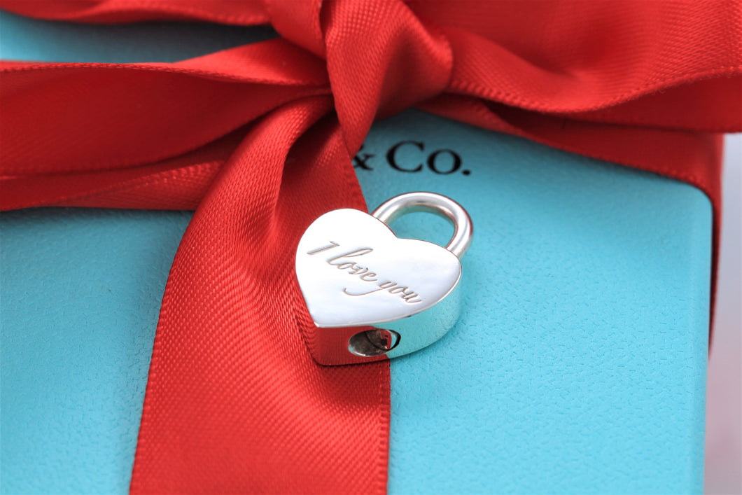 Tiffany & Co. Silver Notes ''I Love You'' Heart Padlock Pendant
