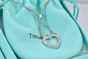 Tiffany & Co. Platinum Diamond Heart Drop Pendant Twist Wire Chain Necklace