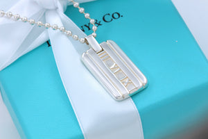 Tiffany & Co. Atlas Silver Roman Numerals Dog Tag Beaded 16" Chain Necklace