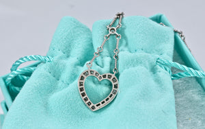 Tiffany & Co. Platinum Diamond Heart Drop Pendant Twist Wire Chain Necklace