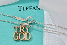 Load image into Gallery viewer, Tiffany &amp; Co. 14K Gold &quot;Try God&quot; Pendant w/Silver Chain Necklace

