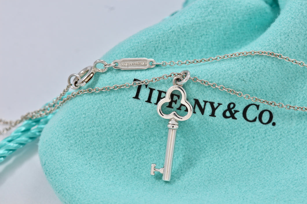 Tiffany & Co. Silver Mini Trefoil Key Pendant Necklace