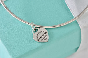 Return To Tiffany & Co. Silver Mini Heart Tag Bangle Bracelet *CUSTOM*