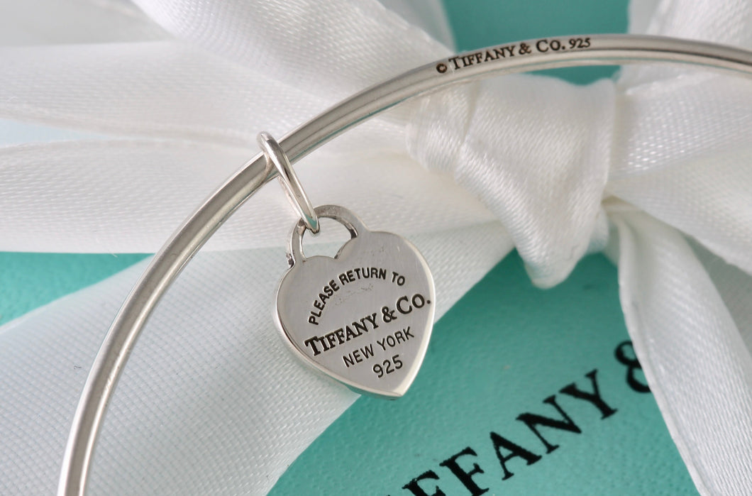 Return To Tiffany & Co. Silver Mini Heart Tag Bangle Bracelet *CUSTOM*