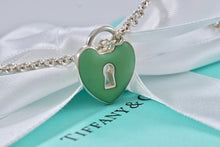 Load image into Gallery viewer, Tiffany &amp; Co. Silver Blue Enamel Large Keyhole Heart Charm Necklace
