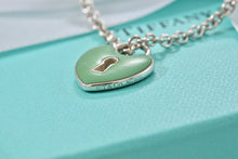 Load image into Gallery viewer, Tiffany &amp; Co. Silver Blue Enamel Large Keyhole Heart Charm Necklace
