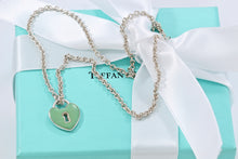 Load image into Gallery viewer, Tiffany &amp; Co. Silver Blue Enamel Large Keyhole Heart Charm Necklace
