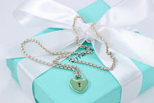 Load image into Gallery viewer, Tiffany &amp; Co. Silver Blue Enamel Large Keyhole Heart Charm Necklace
