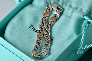 Tiffany & Co. 18k Gold & Silver Figaro Cuban Link 7" Bracelet