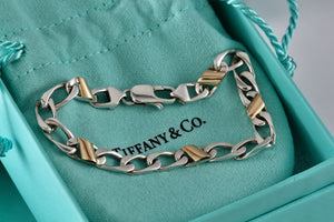 Tiffany & Co. 18k Gold & Silver Figaro Cuban Link 7" Bracelet