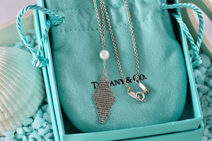 Tiffany & Co. Elsa Peretti Silver Pearl Tassle Mesh 16" Necklace