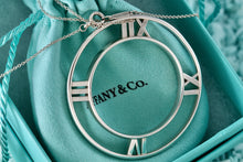 Load image into Gallery viewer, Tiffany &amp; Co. Atlas Silver Roman Numerals XL Medallion Circle Pendant 18&quot; Necklace
