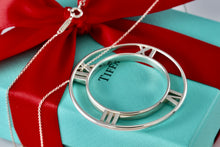 Load image into Gallery viewer, Tiffany &amp; Co. Atlas Silver Roman Numerals XL Medallion Circle Pendant 18&quot; Necklace
