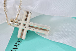 Tiffany & Co. Paloma Picasso Silver Tenderness Heart XL Huge Cross 18" Necklace