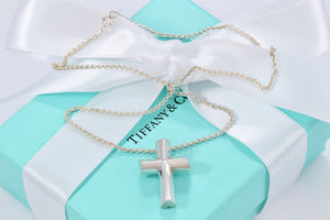 Tiffany & Co. Paloma Picasso Silver Tenderness Heart XL Huge Cross 18" Necklace