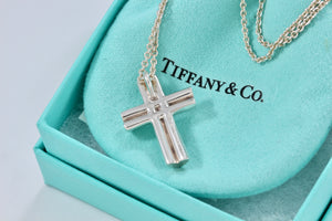 Tiffany & Co. Paloma Picasso Silver Tenderness Heart XL Huge Cross 18" Necklace