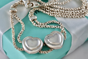 Tiffany & Co. Silver Double Rope Sliding Puffy Hearts 17" Necklace