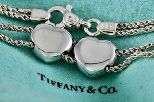 Tiffany & Co. Silver Double Rope Sliding Puffy Hearts 17" Necklace