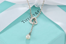 Load image into Gallery viewer, Tiffany &amp; Co. Elsa Peretti Silver Mini Open Heart Pendant Pearl Lariat Necklace
