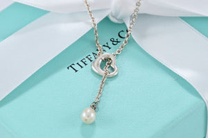 Tiffany & Co. Elsa Peretti Silver Mini Open Heart Pendant Pearl Lariat Necklace