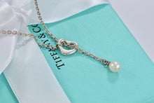 Load image into Gallery viewer, Tiffany &amp; Co. Elsa Peretti Silver Mini Open Heart Pendant Pearl Lariat Necklace
