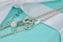 Load image into Gallery viewer, Tiffany &amp; Co. Elsa Peretti Silver Mini Open Heart Pendant Pearl Lariat Necklace
