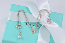 Load image into Gallery viewer, Tiffany &amp; Co. Elsa Peretti Silver Mini Open Heart Pendant Pearl Lariat Necklace
