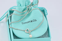 Load image into Gallery viewer, Tiffany &amp; Co. Elsa Peretti Silver Mini Open Heart Pendant Pearl Lariat Necklace
