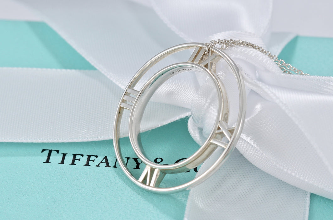 Tiffany & Co. Atlas Silver Large Round Medallion Pendant Necklace