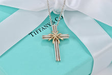 Load image into Gallery viewer, Tiffany &amp; Co. 18K Gold &amp; Silver Cross Pendant Necklace Vintage
