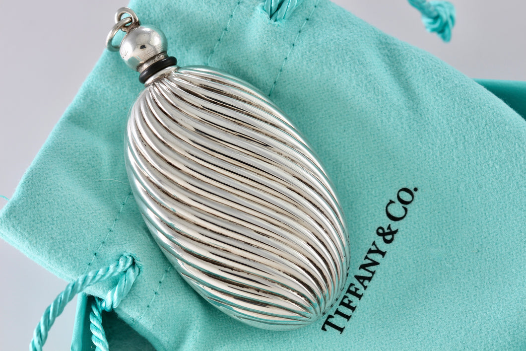 Tiffany & Co. Silver Vintage Oval Spiral Twist Perfume Bottle Pendant