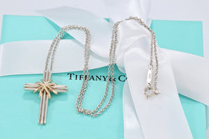 Tiffany & Co. 18K Gold & Silver Cross Pendant Necklace Vintage