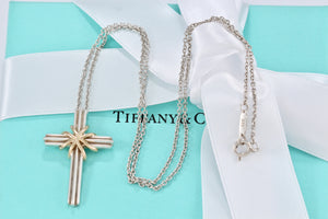 Tiffany & Co. 18K Gold & Silver Cross Pendant Necklace Vintage