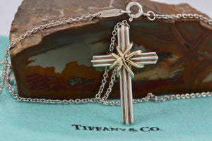 Tiffany & Co. 18K Gold & Silver Cross Pendant Necklace Vintage