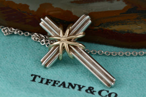 Tiffany & Co. 18K Gold & Silver Cross Pendant Necklace Vintage