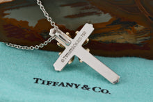 Load image into Gallery viewer, Tiffany &amp; Co. 18K Gold &amp; Silver Cross Pendant Necklace Vintage
