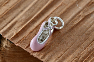 Tiffany & Co. Pink Enamel Diamond Silver Ballet Shoe Slipper Charm Pendant