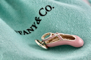 Tiffany & Co. Pink Enamel Diamond Silver Ballet Shoe Slipper Charm Pendant