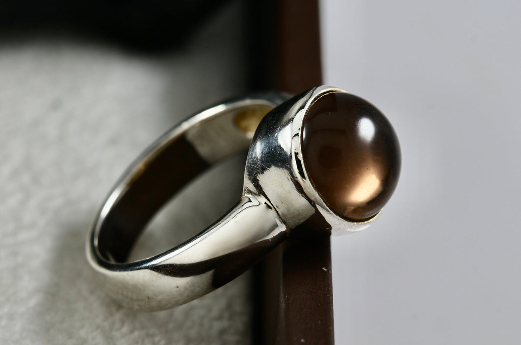 Sterling Silver Smokey Quartz Gumdrop Ring Size 7