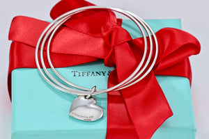 Tiffany & Co. Silver Double Heart Cutout Charm Triple Interlocking Bangle Bracelet