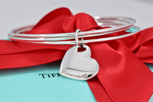 Tiffany & Co. Silver Double Heart Cutout Charm Triple Interlocking Bangle Bracelet