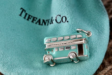Load image into Gallery viewer, Tiffany &amp; Co. Blue Enamel Silver Double Decker Bus Charm Pendant
