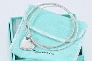 Tiffany & Co. Silver Double Heart Cutout Charm Triple Interlocking Bangle Bracelet