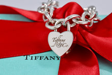 Load image into Gallery viewer, Tiffany &amp; Co. Silver Notes &quot;Tiffany &amp; Co.&quot; Heart Padlock Charm Bracelet
