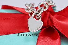 Load image into Gallery viewer, Tiffany &amp; Co. Silver Notes &quot;Tiffany &amp; Co.&quot; Heart Padlock Charm Bracelet
